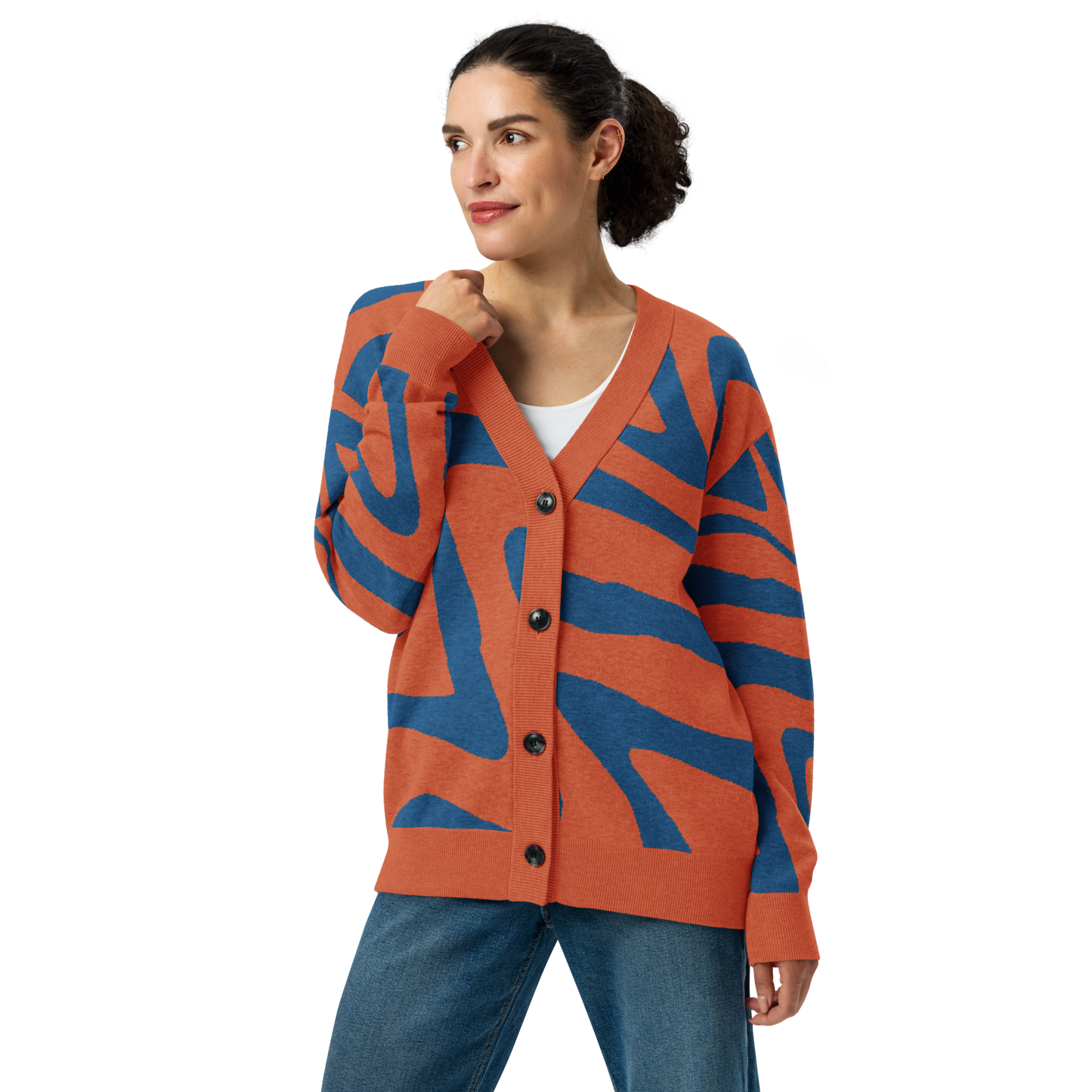 Oh Shiz! Knitted Cardigan (Orange Trim)