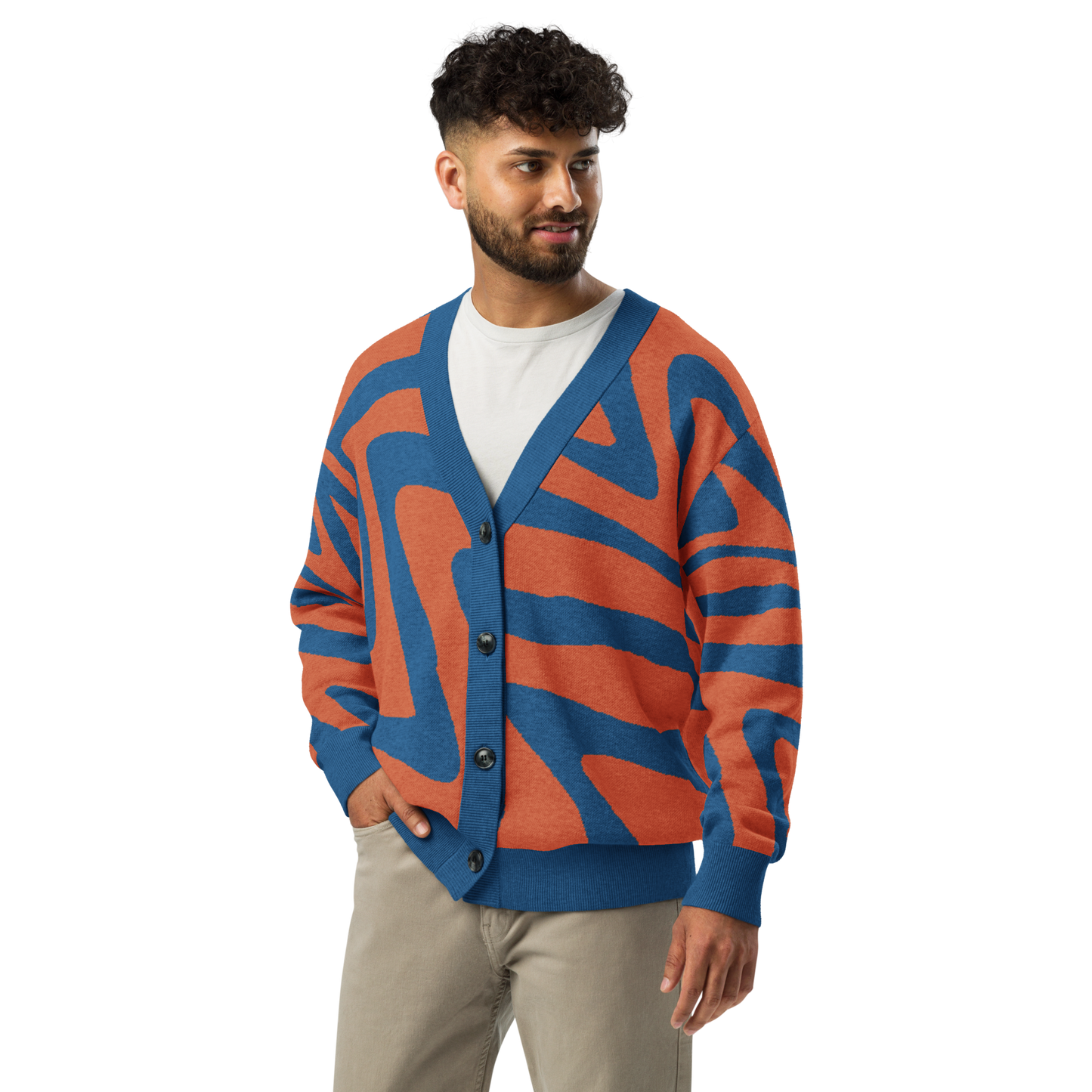 Oh Shiz! Knitted Cardigan (Blue Trim)