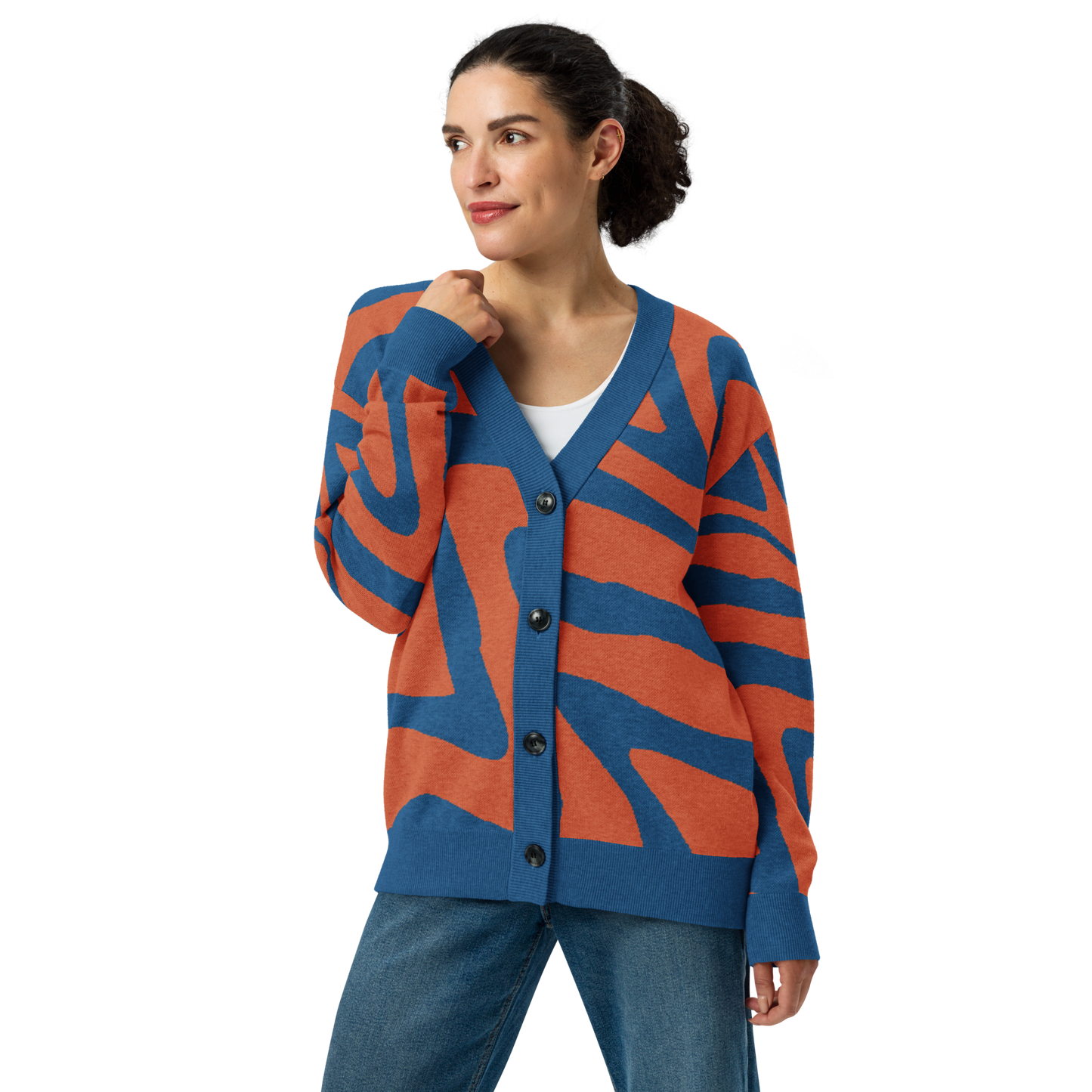 Oh Shiz! Knitted Cardigan (Blue Trim)