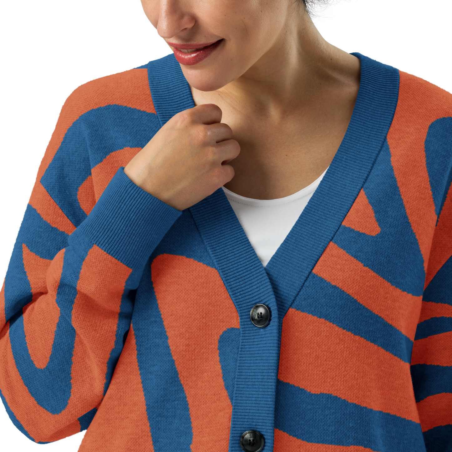 Oh Shiz! Knitted Cardigan (Blue Trim)